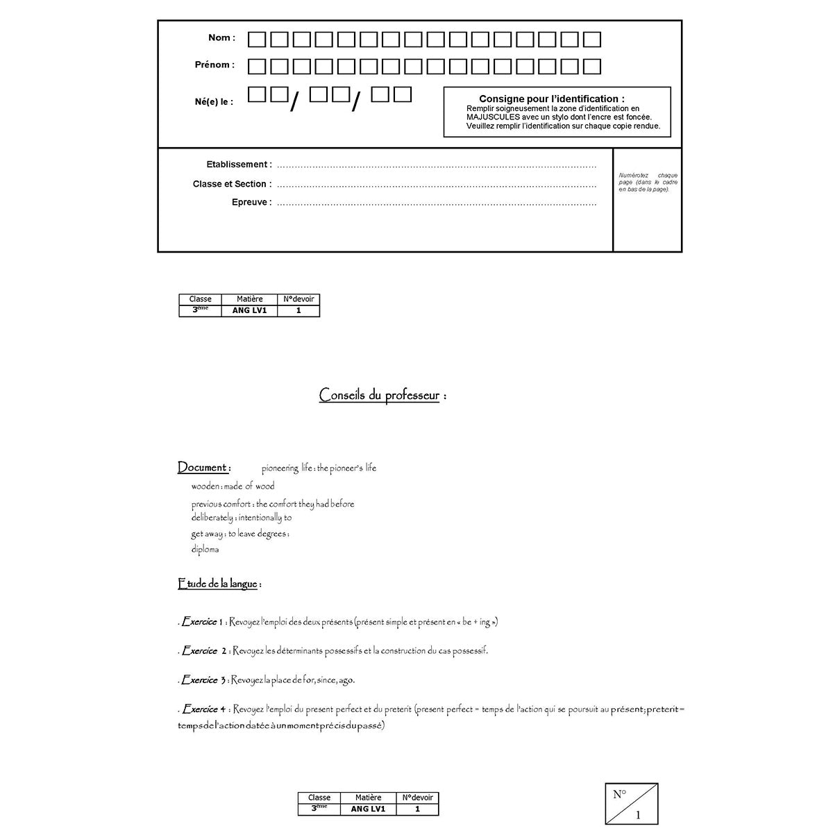 Mon année de Collège - 3ème - Anglais LV1 avec 6 devoirs à envoyer