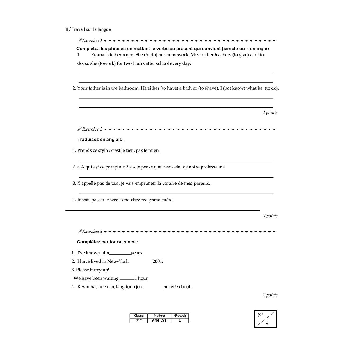 Mon année de Collège - 3ème - Anglais LV1 avec 6 devoirs à envoyer