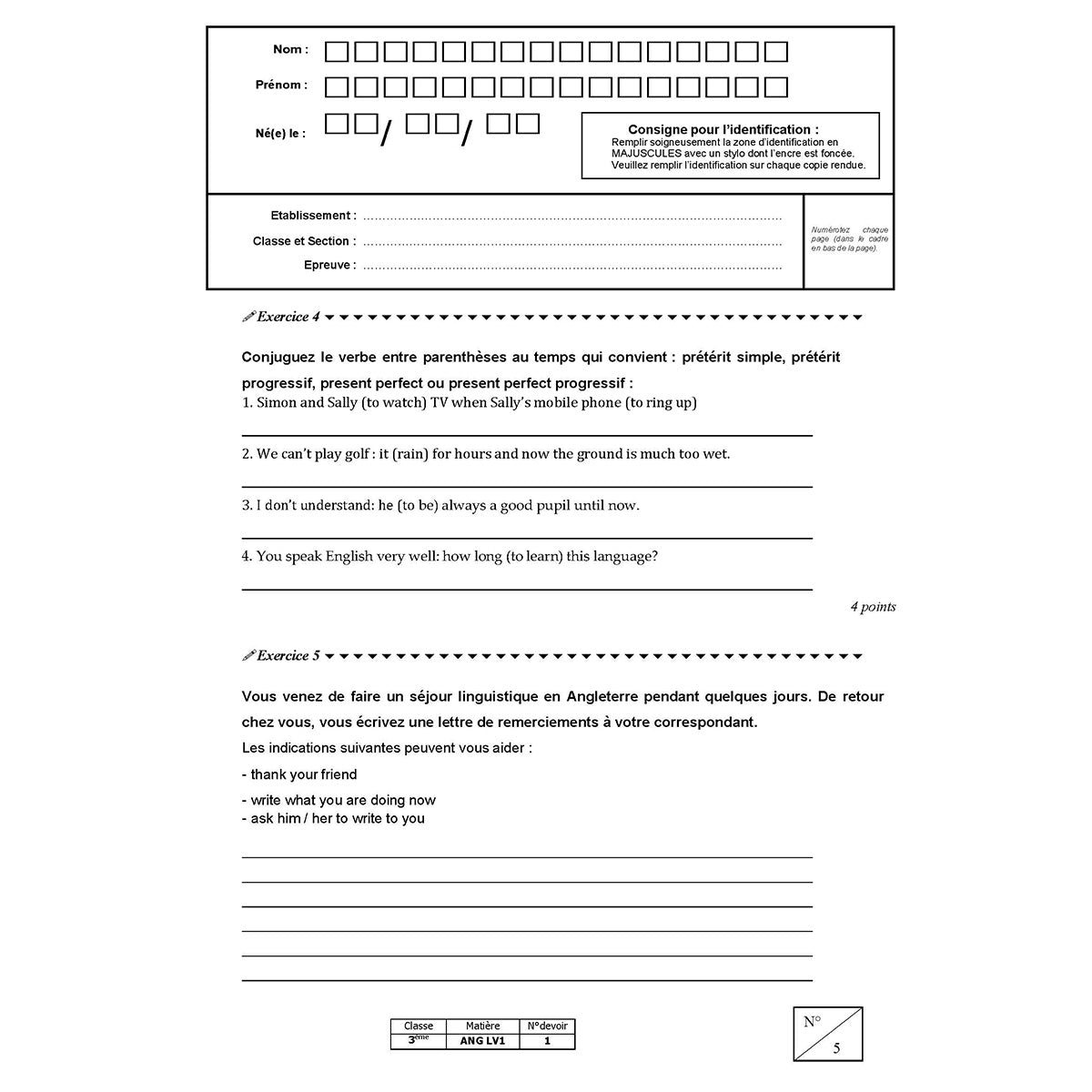 Mon année de Collège - 3ème - Anglais LV1 avec 6 devoirs à envoyer