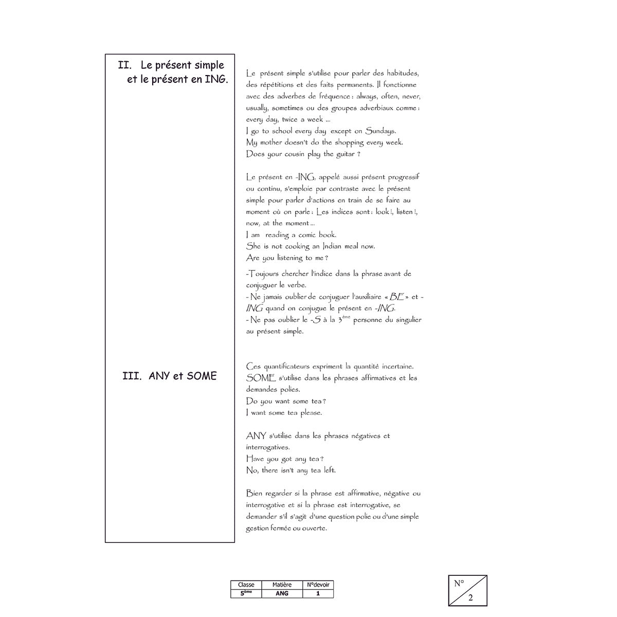 Mon année de Collège - 5ème - Anglais LV1 avec 6 devoirs à envoyer