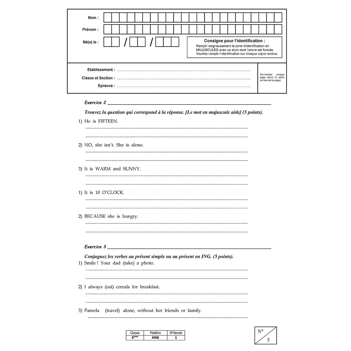 Mon année de Collège - 5ème - Anglais LV1 avec 6 devoirs à envoyer