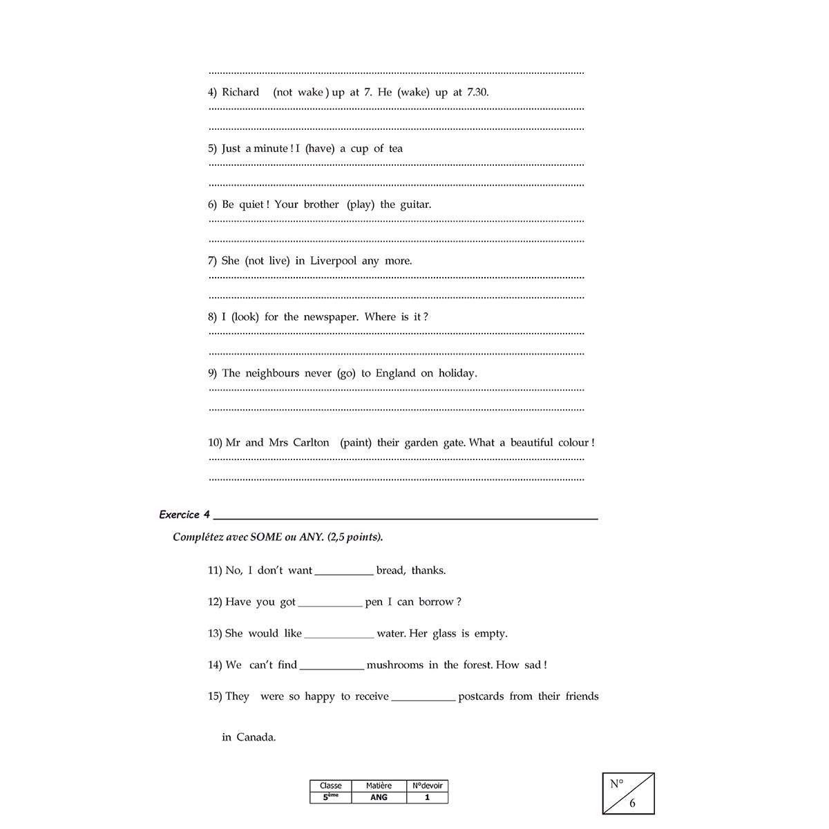 Mon année de Collège - 5ème - Anglais LV1 avec 6 devoirs à envoyer