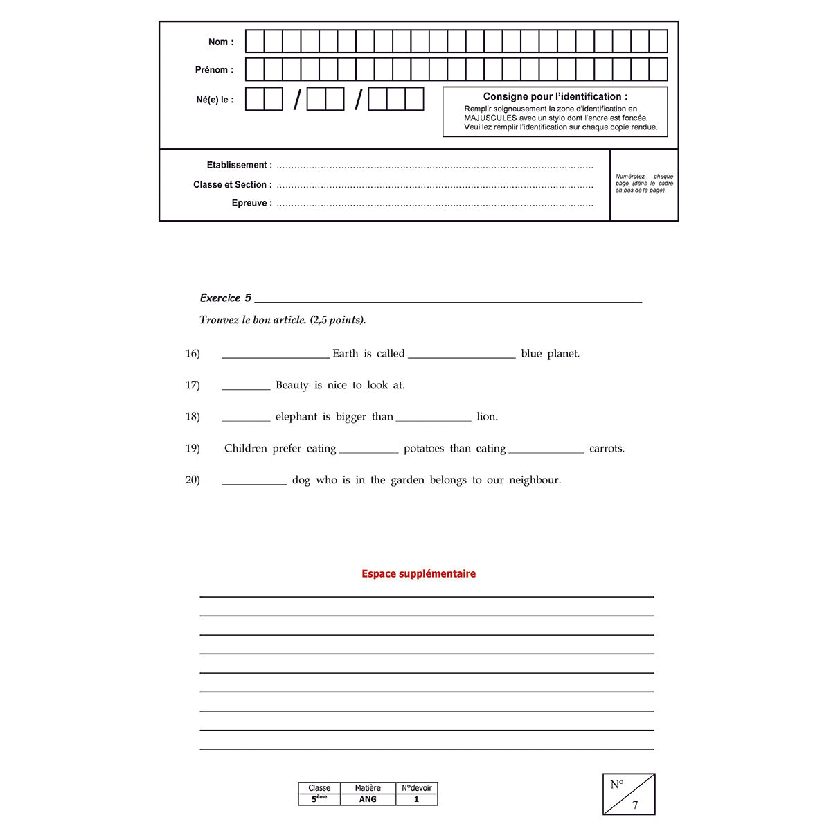 Mon année de Collège - 5ème - Anglais LV1 avec 6 devoirs à envoyer