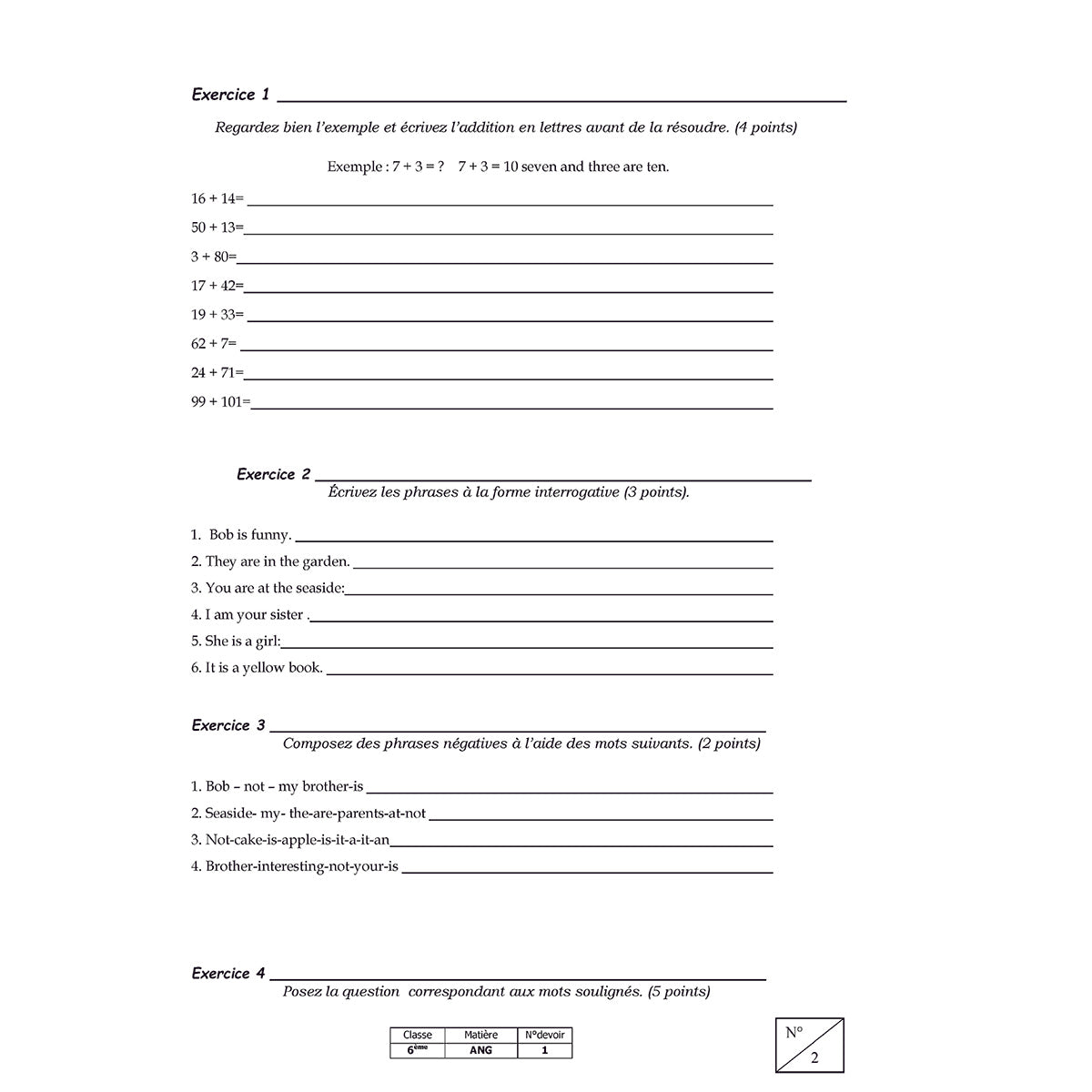 Mon année de Collège - 6ème - Anglais LV1 avec 6 devoirs à envoyer