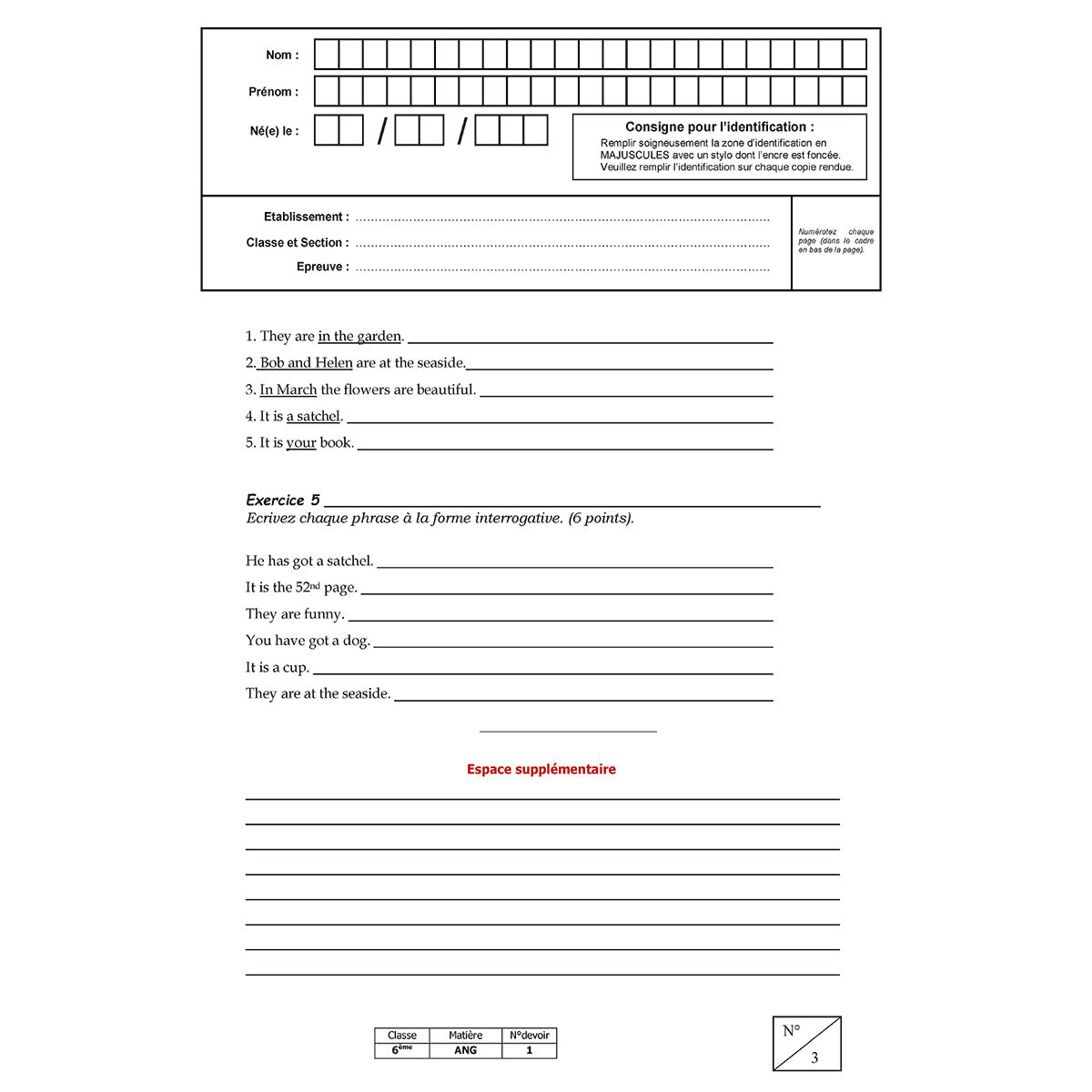 Mon année de Collège - 6ème - Anglais LV1 avec 6 devoirs à envoyer