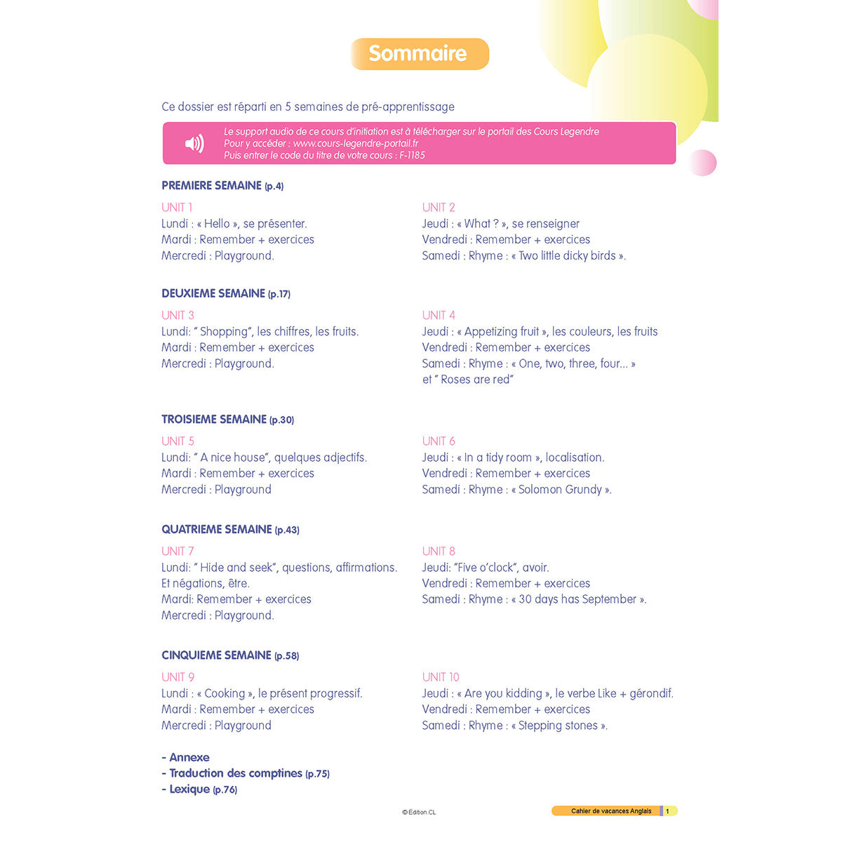 Cahier de vacances initiation à l'Anglais - Primaire