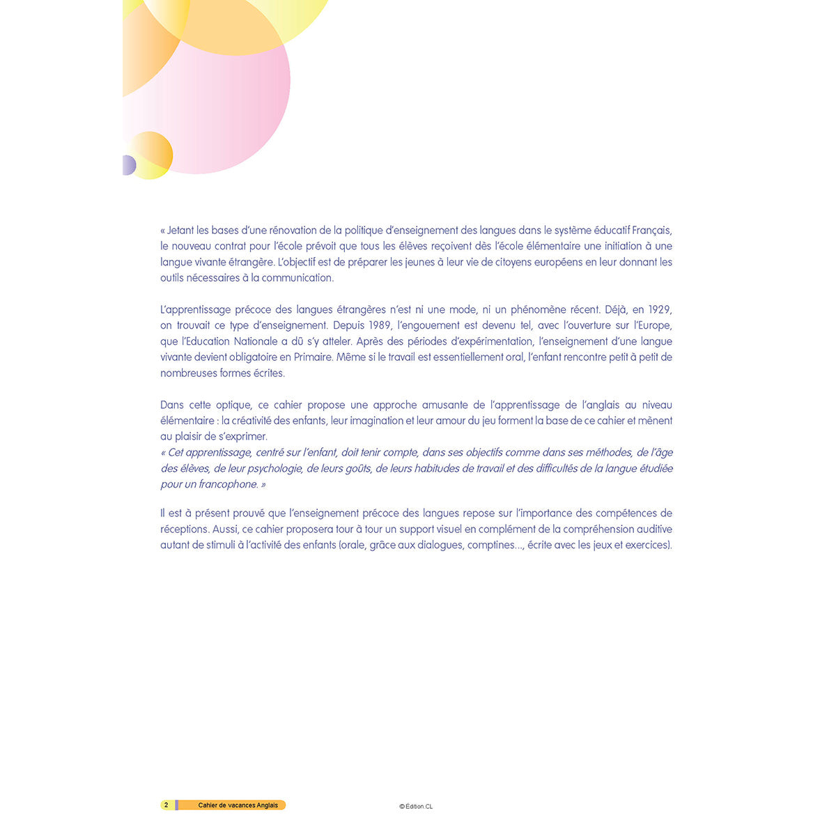 Cahier de vacances initiation à l'Anglais - Primaire