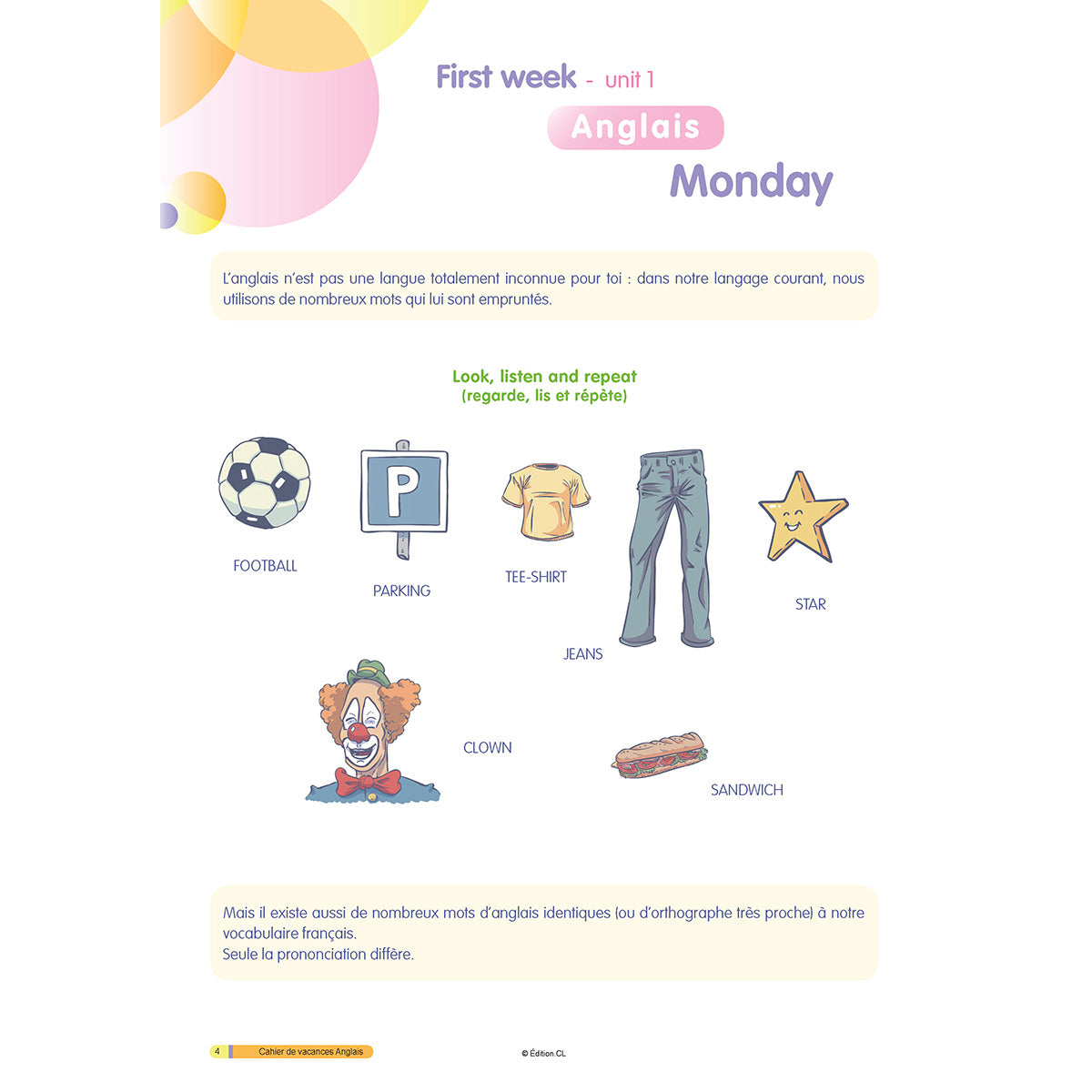 Cahier de vacances initiation à l'Anglais - Primaire