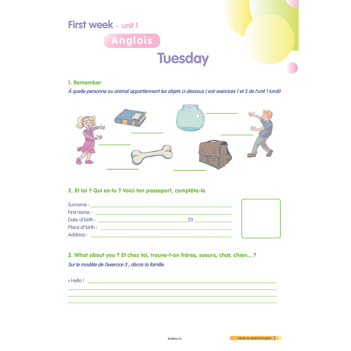 Cahier de vacances initiation à l'Anglais - Primaire