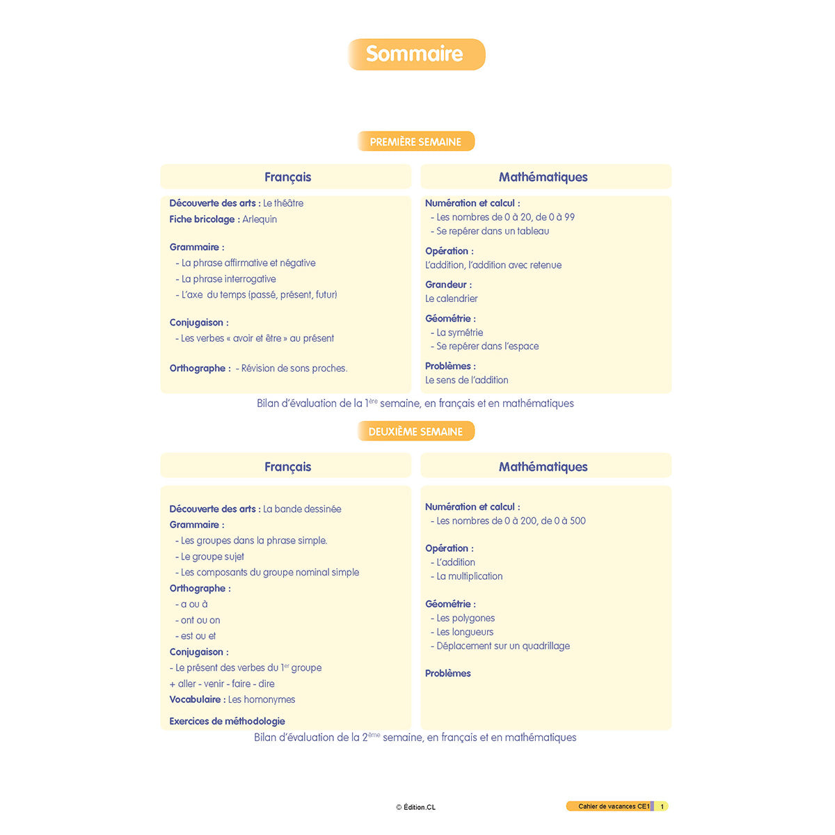 Cahier de vacances du CE1 vers CE2