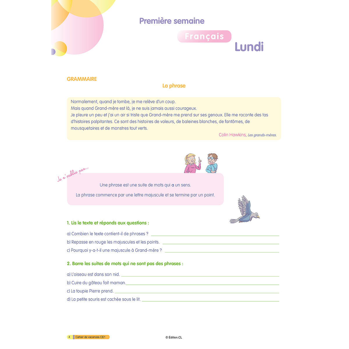 Cahier de vacances du CE1 vers CE2