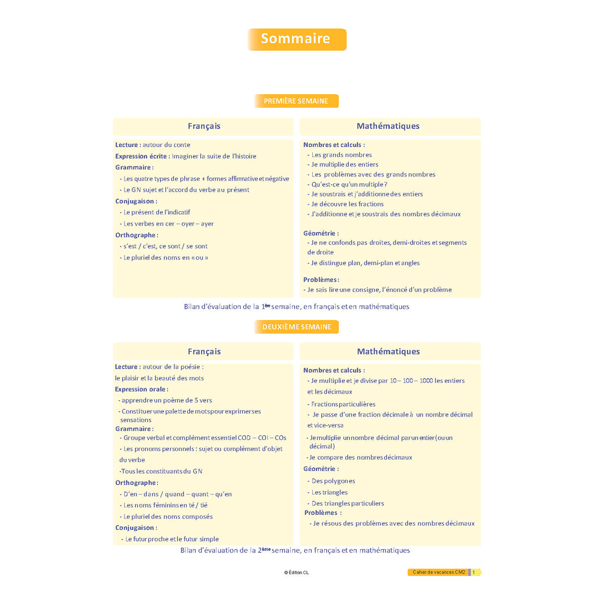 Cahier de vacances du CM2 vers 6e