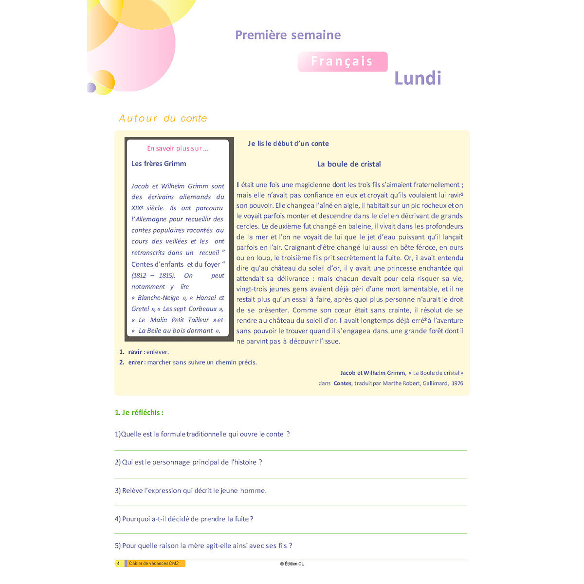 Cahier de vacances du CM2 vers 6e