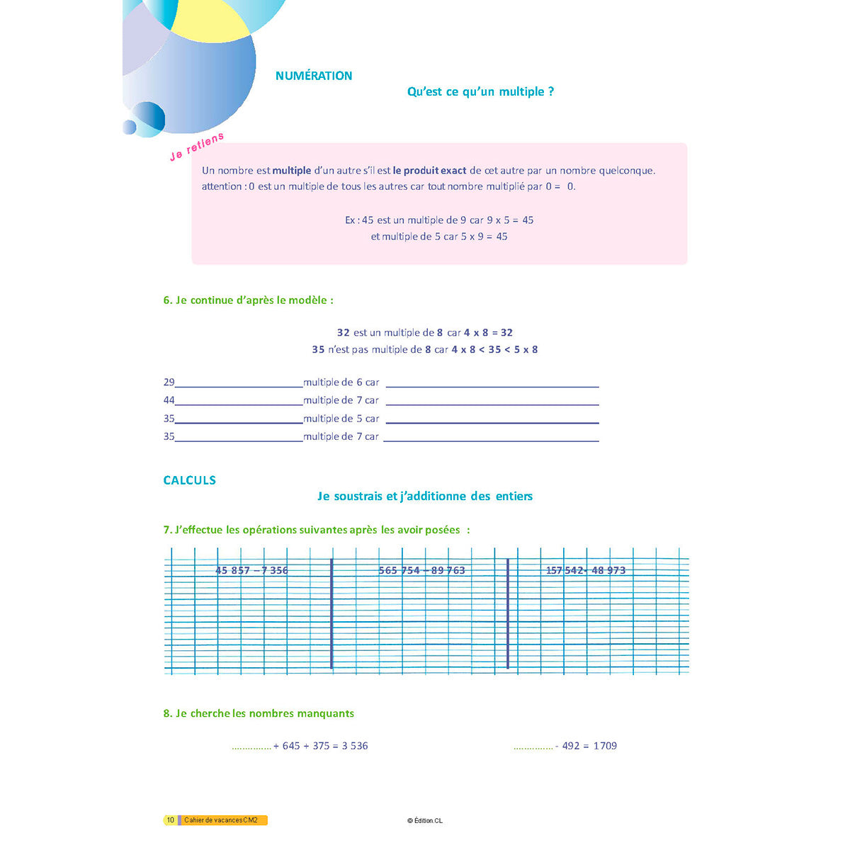 Cahier de vacances du CM2 vers 6e