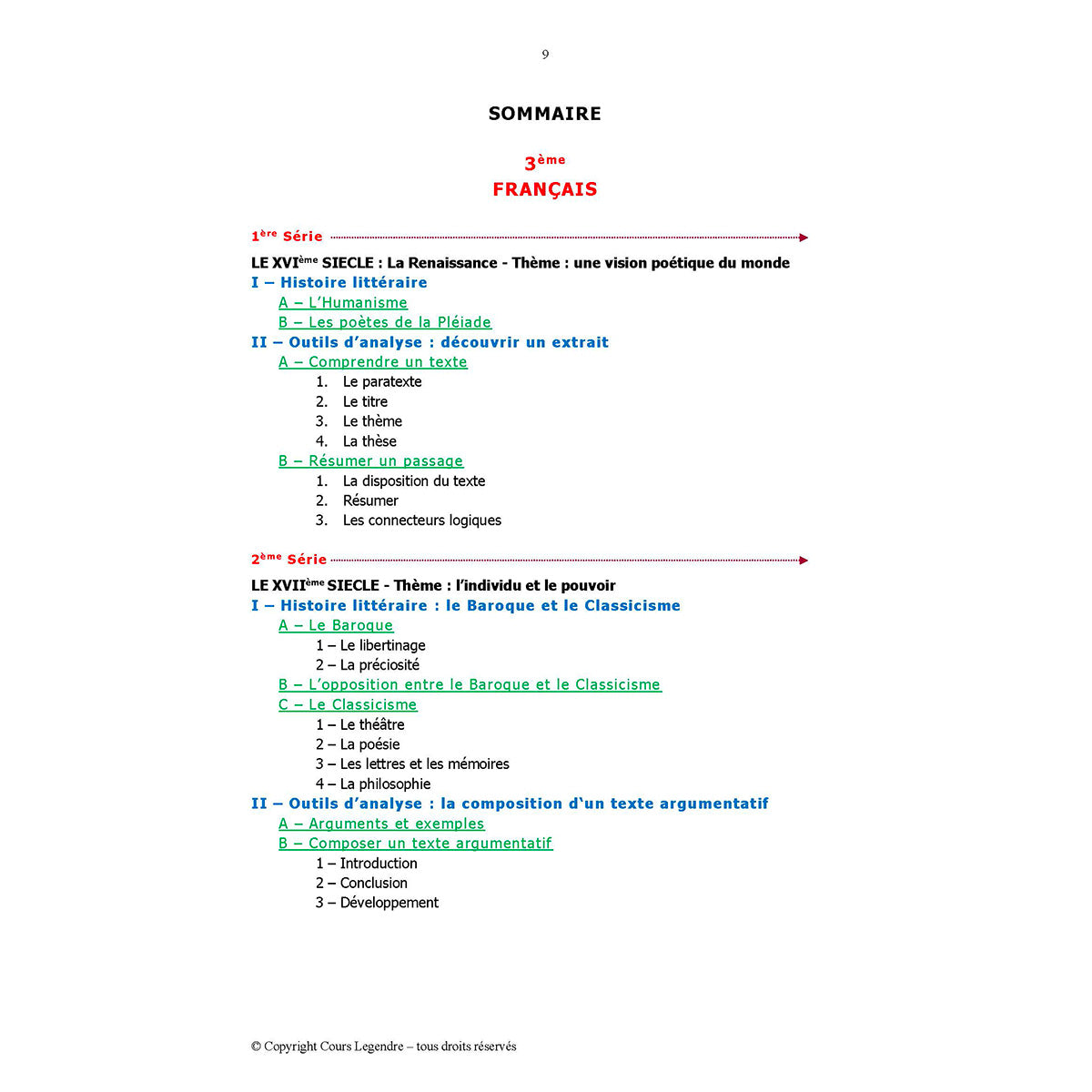 Mon année de Collège - 3ème - Français avec 6 devoirs à envoyer