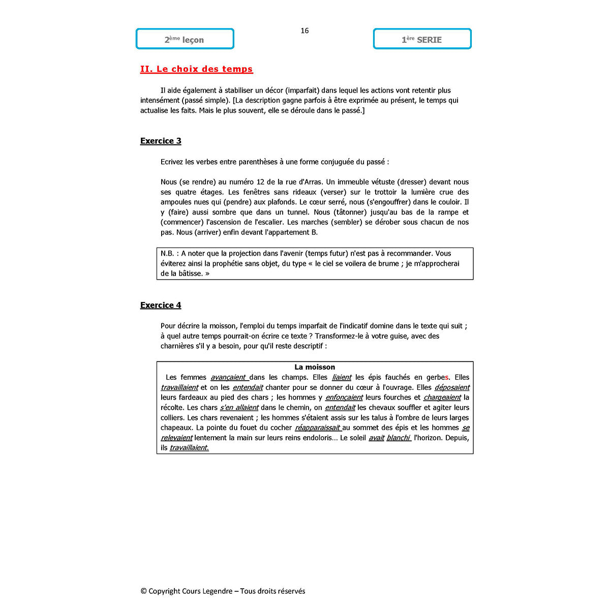 Mon année de Collège - 4ème - Français avec 6 devoirs à envoyer