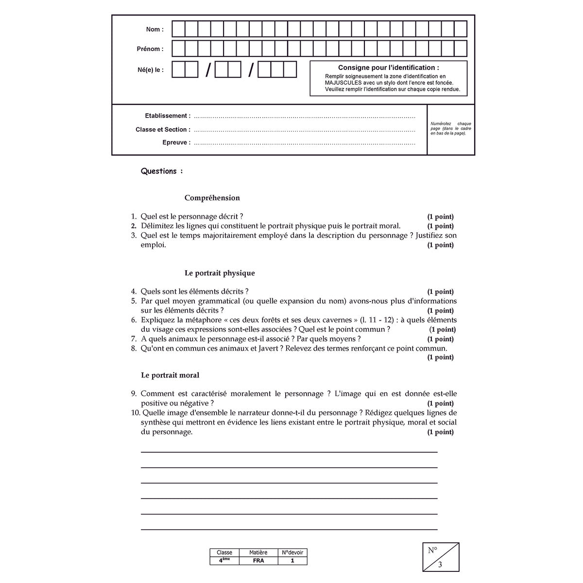 Mon année de Collège - 4ème - Français avec 6 devoirs à envoyer