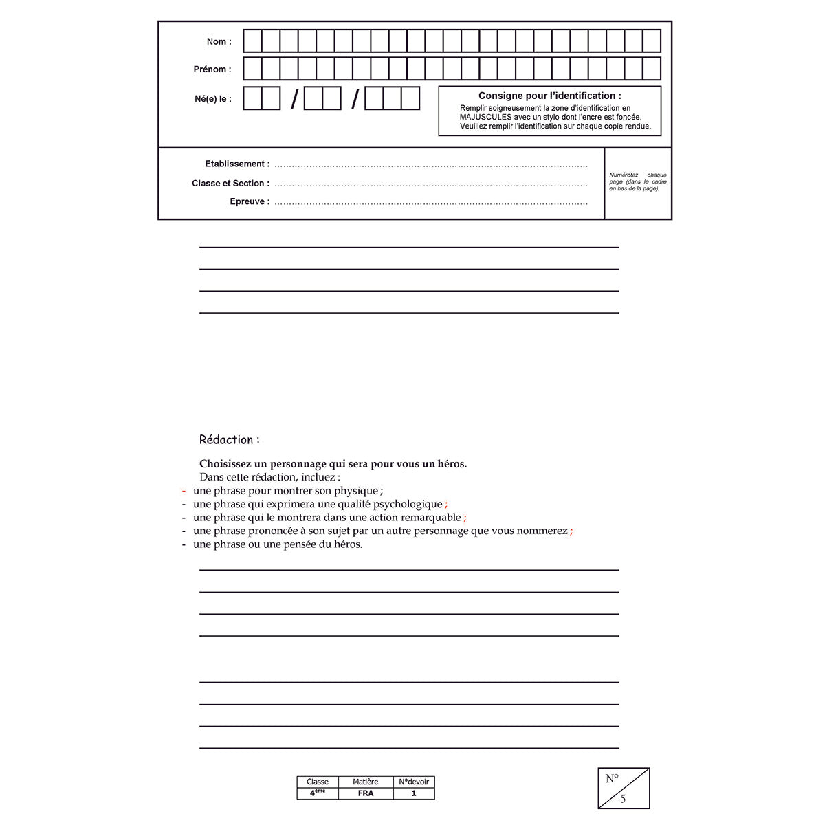 Mon année de Collège - 4ème - Français avec 6 devoirs à envoyer