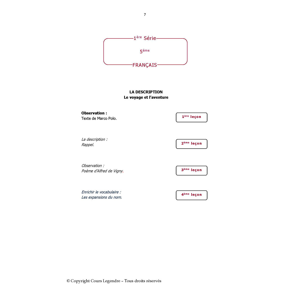 Mon année de Collège - 5ème - Français avec 6 devoirs à envoyer