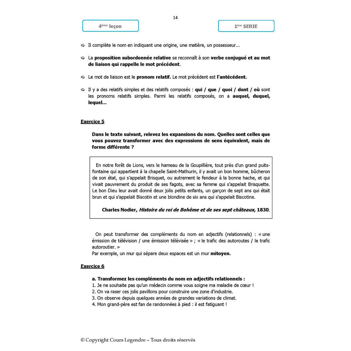 Mon année de Collège - 5ème - Français avec 6 devoirs à envoyer