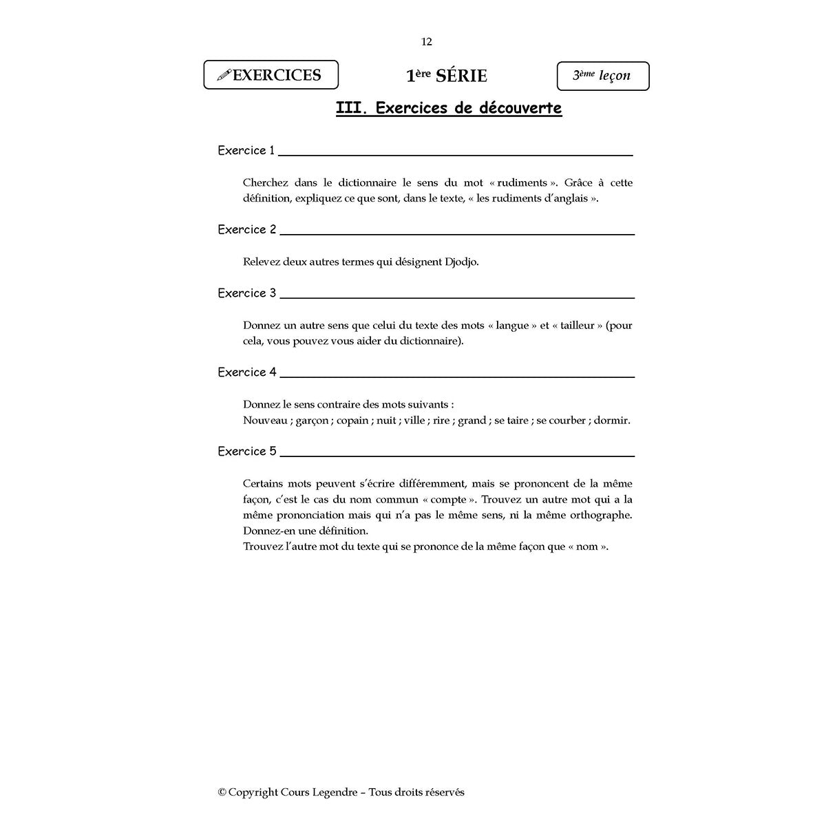 Mon année de Collège - 6ème - Français avec 6 devoirs à envoyer