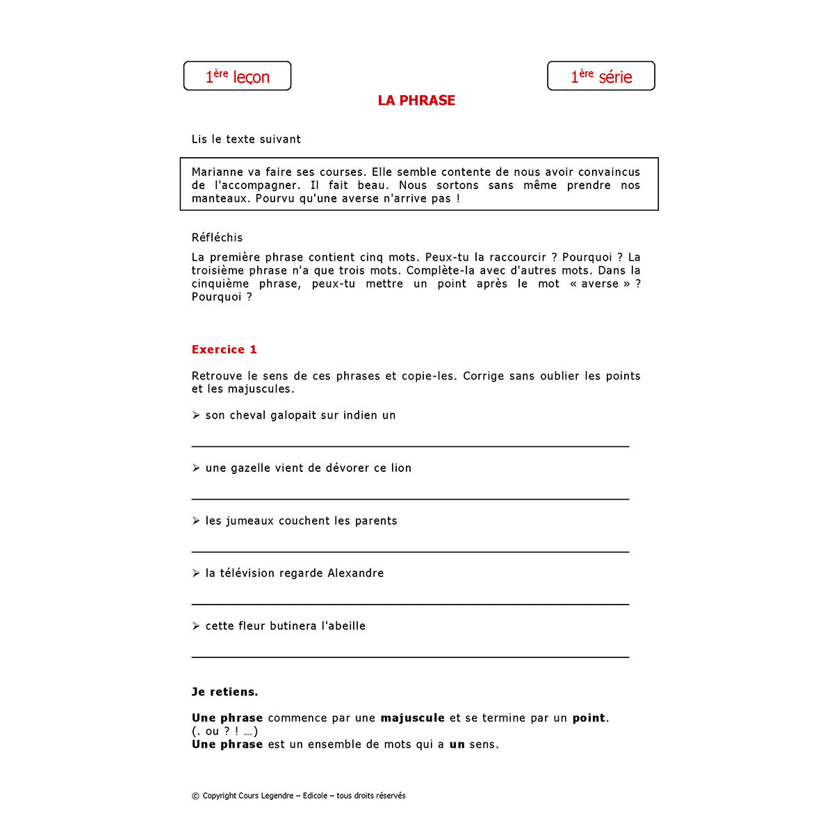 Mon année de Primaire - CE1 - Français avec 6 devoirs à envoyer