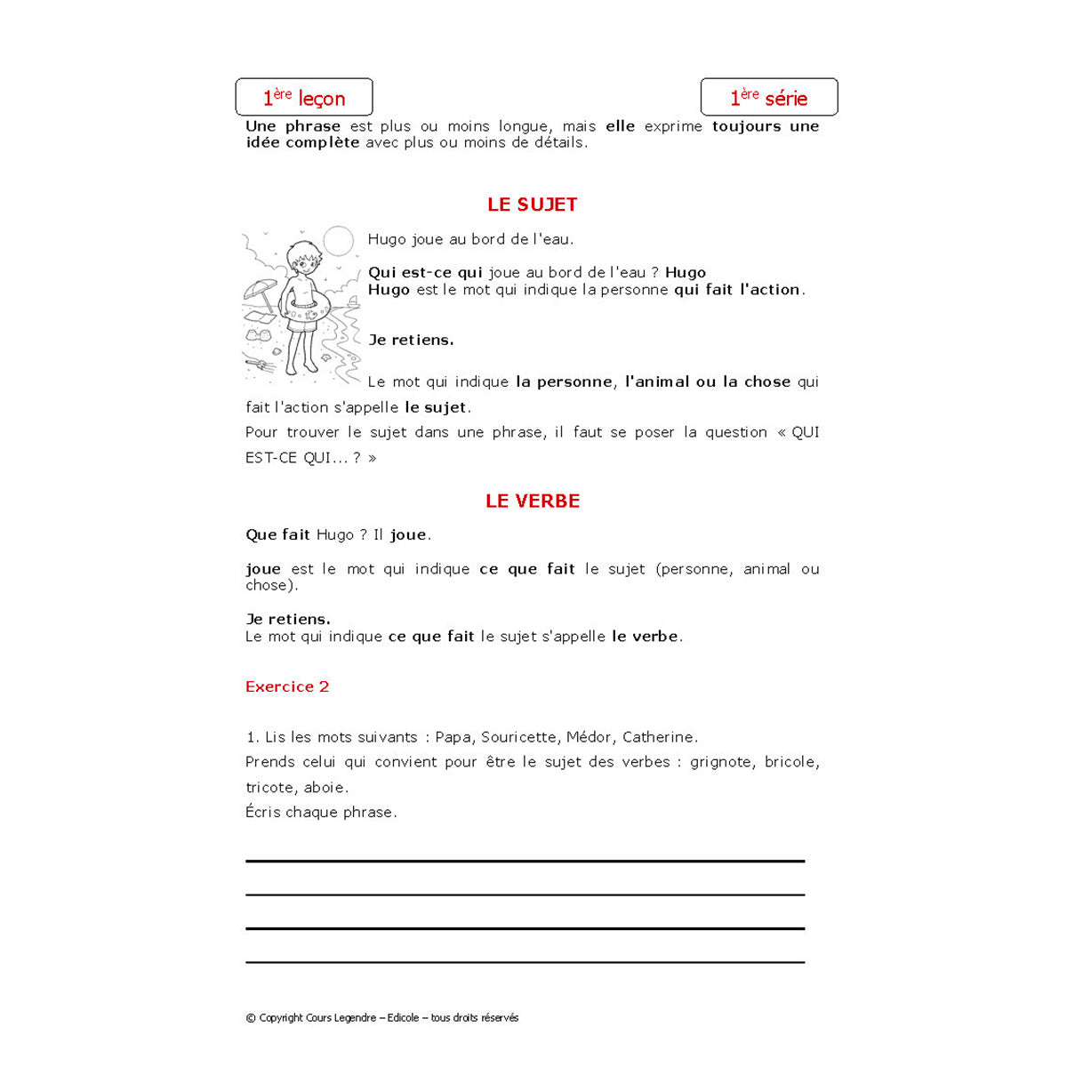 Mon année de Primaire - CE1 - Français avec 6 devoirs à envoyer