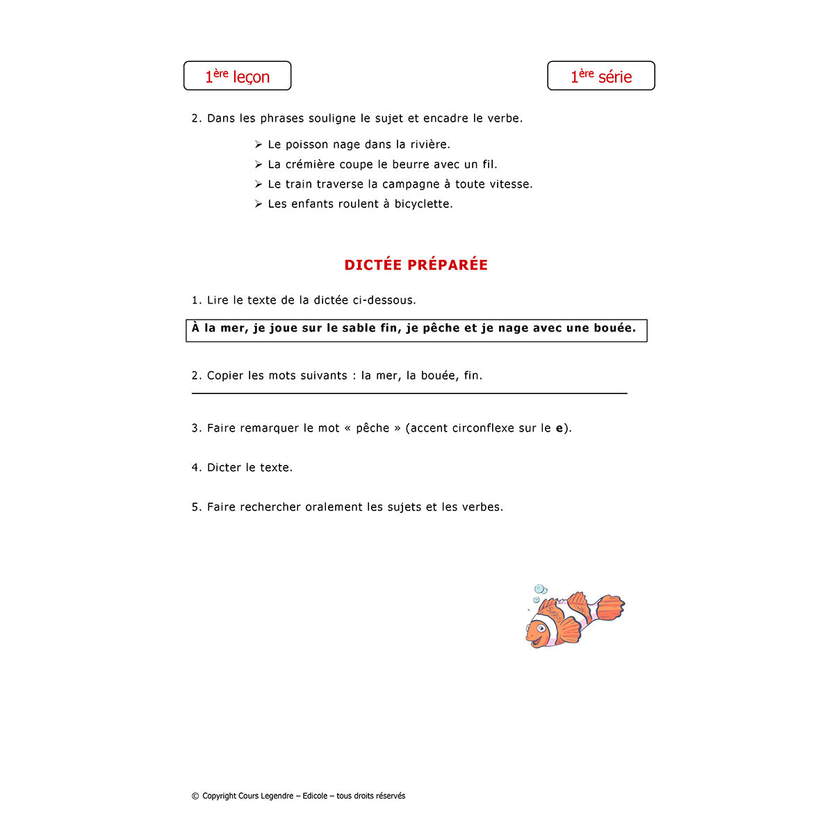 Mon année de Primaire - CE1 - Français avec 6 devoirs à envoyer