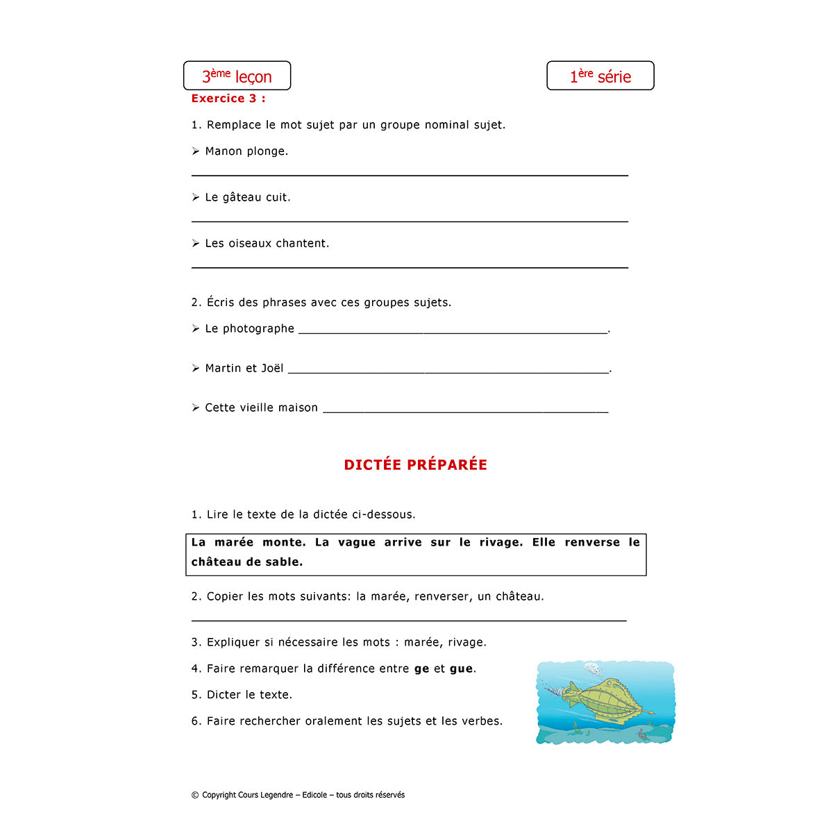 Mon année de Primaire - CE1 - Français avec 6 devoirs à envoyer