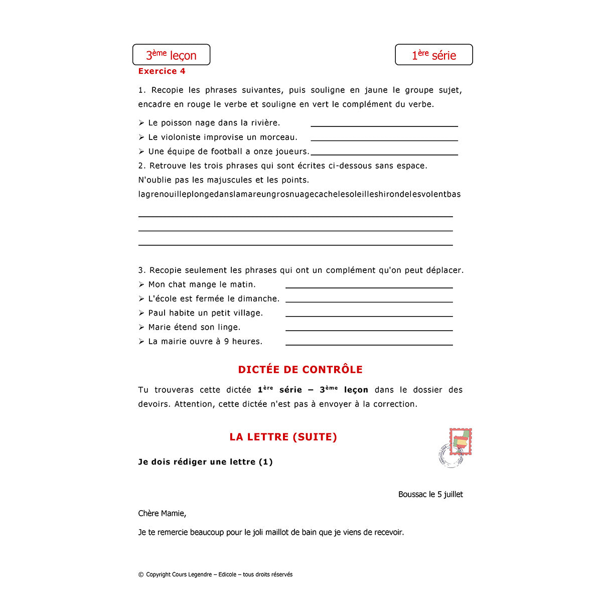 Mon année de Primaire - CE1 - Français avec 6 devoirs à envoyer