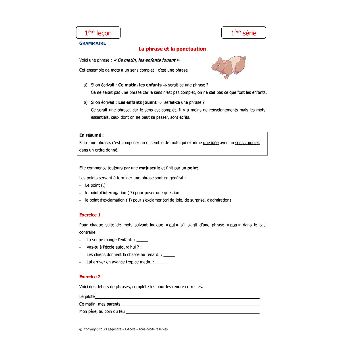 Mon année de Primaire - CM1 - Français avec 6 devoirs à envoyer