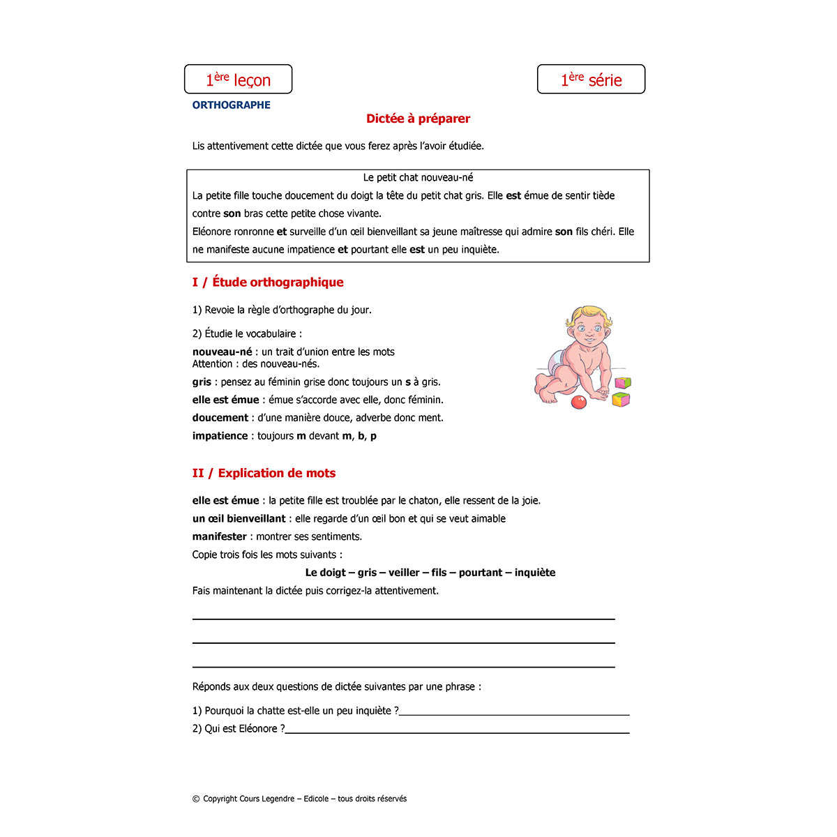 Mon année de Primaire - CM1 - Français avec 6 devoirs à envoyer