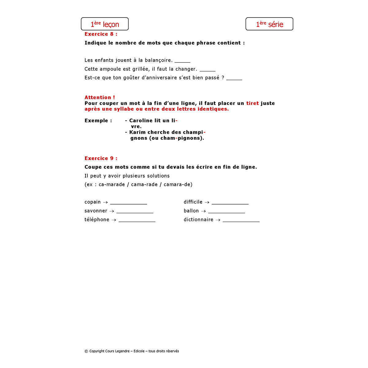 Mon année de CP - Français avec 6 devoirs à envoyer