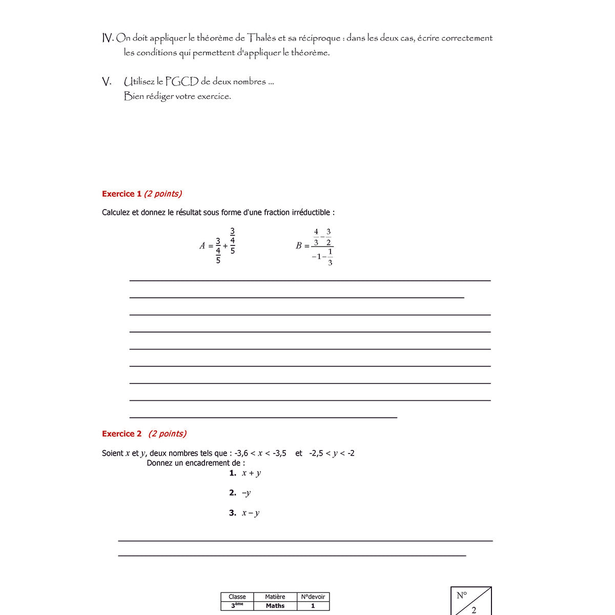 Mon année de Collège - 3ème - Mathématiques avec 6 devoirs à envoyer
