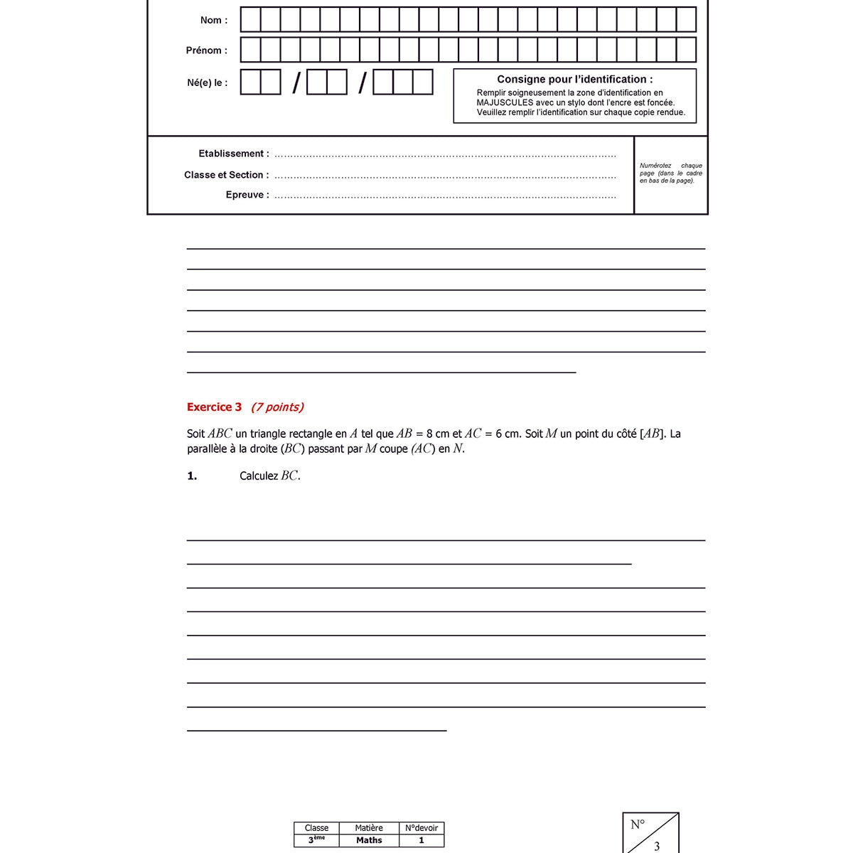 Mon année de Collège - 3ème - Mathématiques avec 6 devoirs à envoyer