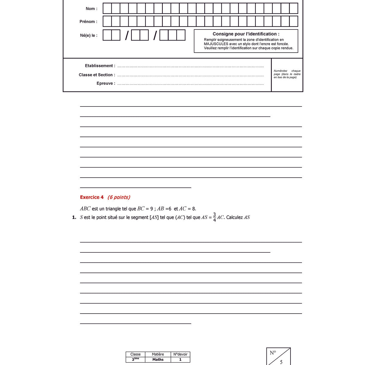 Mon année de Collège - 3ème - Mathématiques avec 6 devoirs à envoyer