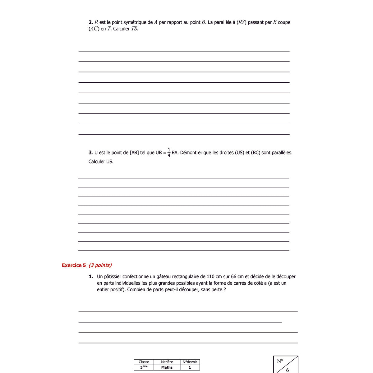 Mon année de Collège - 3ème - Mathématiques avec 6 devoirs à envoyer