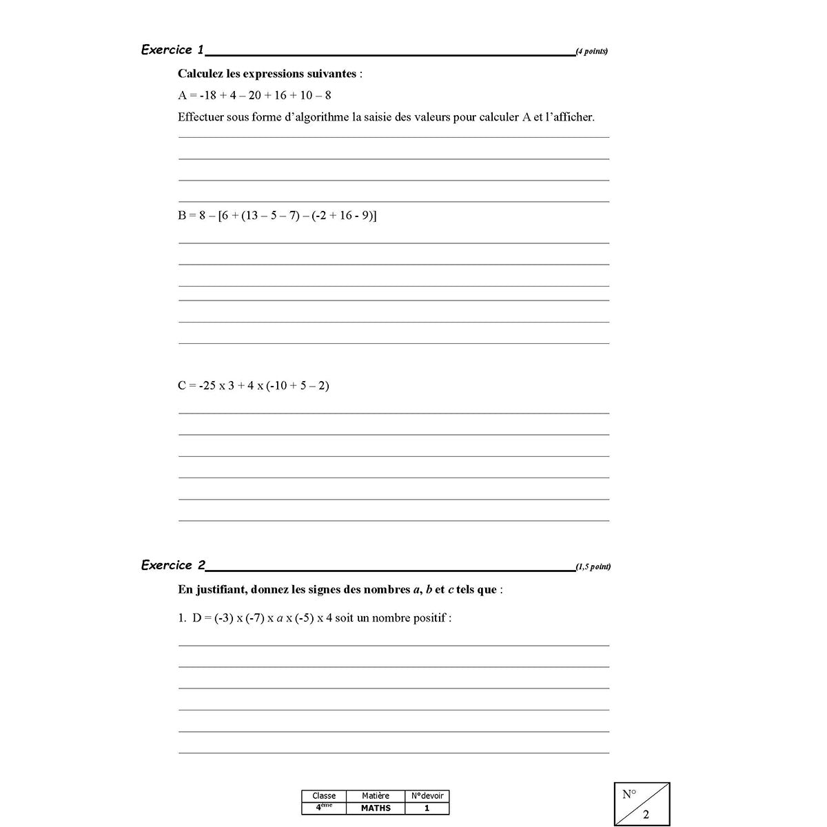 Mon année de Collège - 4ème - Mathématiques avec 6 devoirs à envoyer