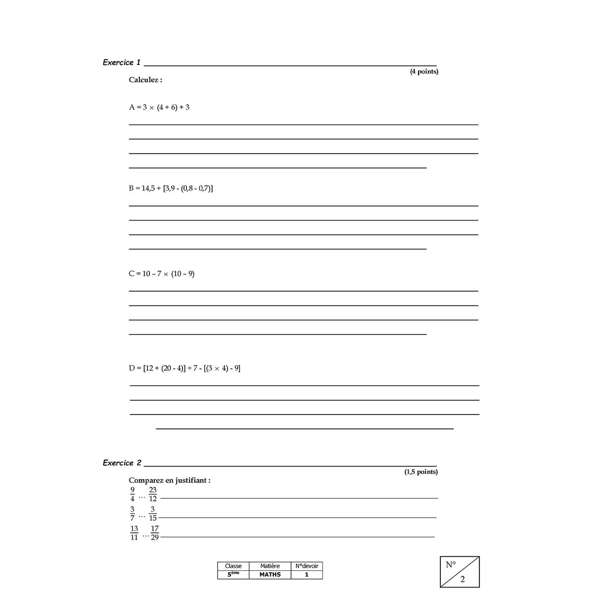 Mon année de Collège - 5ème - Mathématiques avec 6 devoirs à envoyer