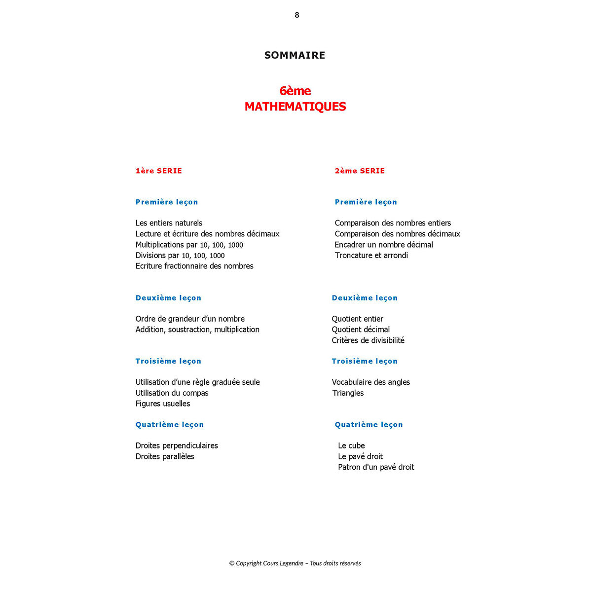 Mon année de Collège - 6ème - Mathématiques + 6 devoirs à envoyer