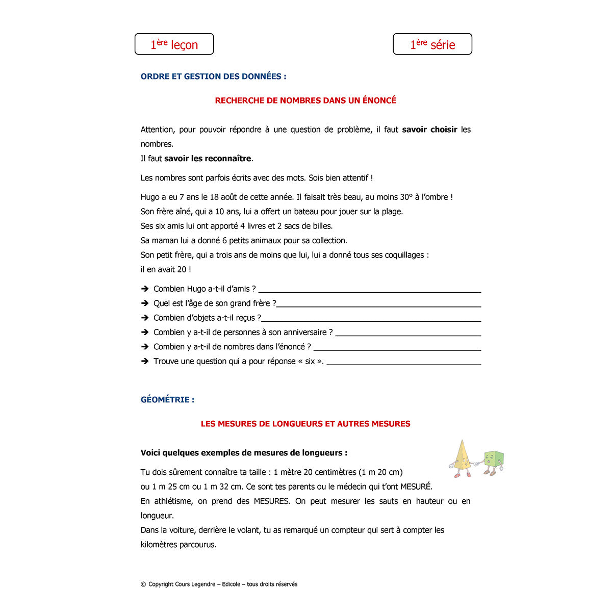 Mon année de Primaire - CE1 - Mathématiques + 6 devoirs à envoyer