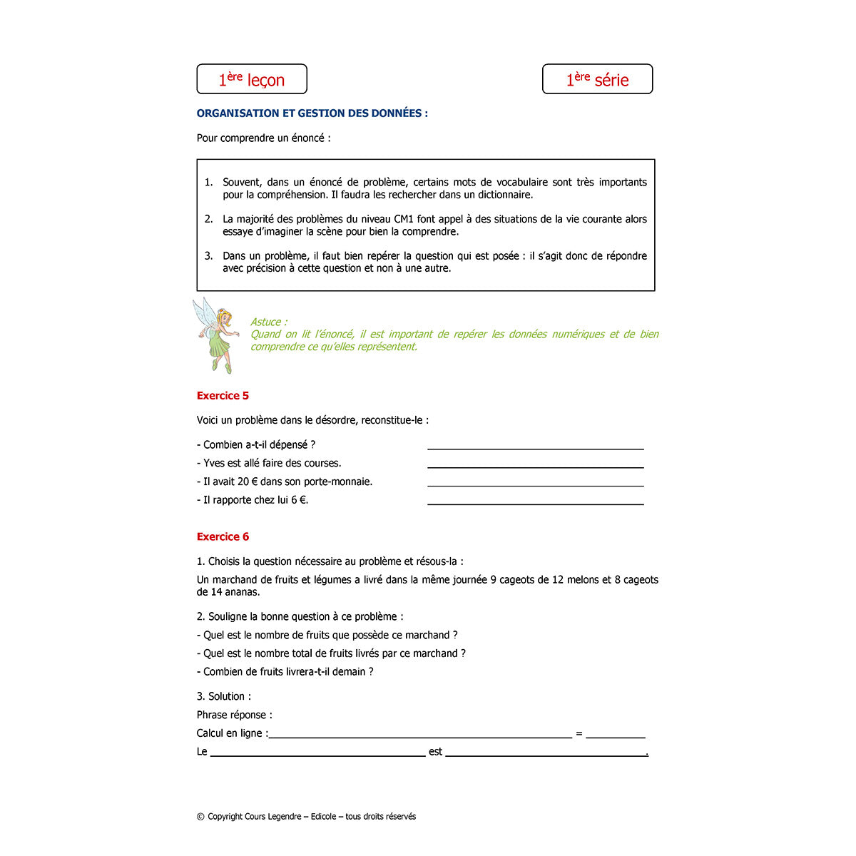 Mon année de Primaire - CM1 - Mathématiques + 6 devoirs à envoyer