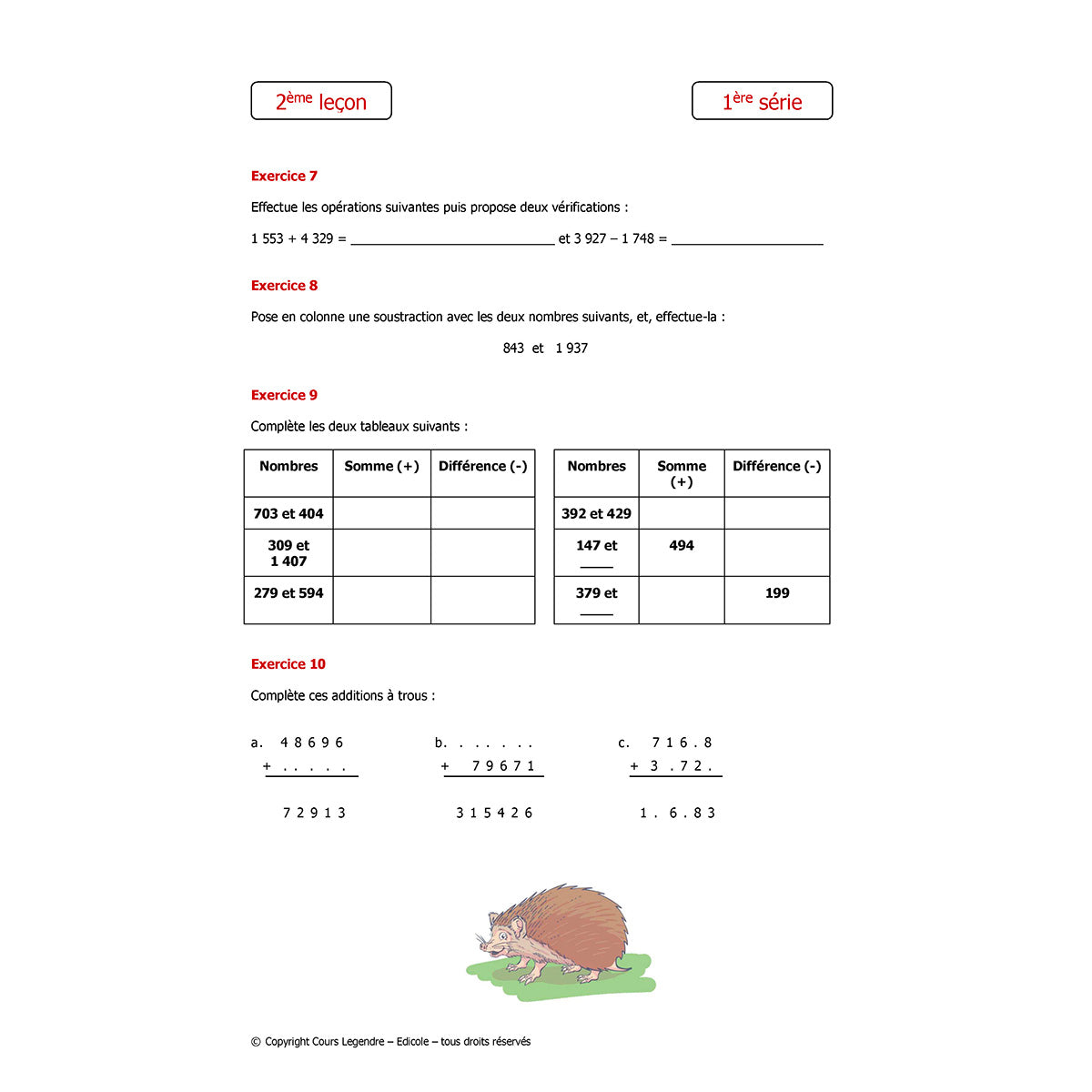 Mon année de Primaire - CM1 - Mathématiques + 6 devoirs à envoyer
