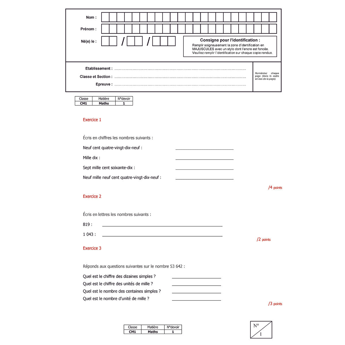 Mon année de Primaire - CM1 - Mathématiques + 6 devoirs à envoyer