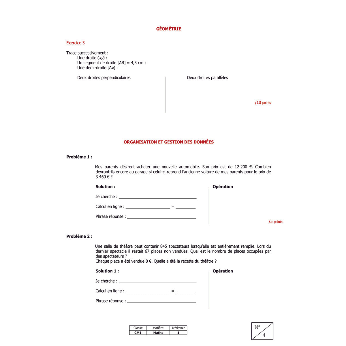 Mon année de Primaire - CM1 - Mathématiques + 6 devoirs à envoyer