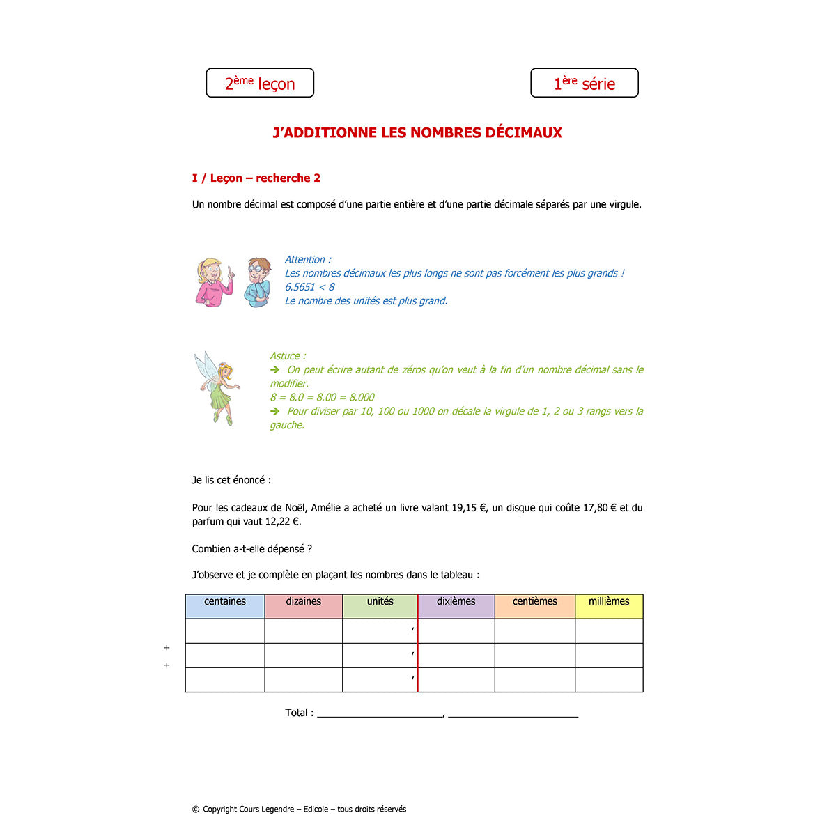 Mon année de Primaire - CM2 - Mathématiques avec 6 devoirs à envoyer