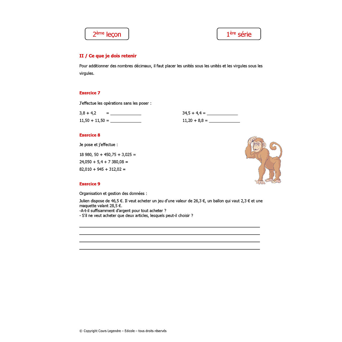 Mon année de Primaire - CM2 - Mathématiques avec 6 devoirs à envoyer