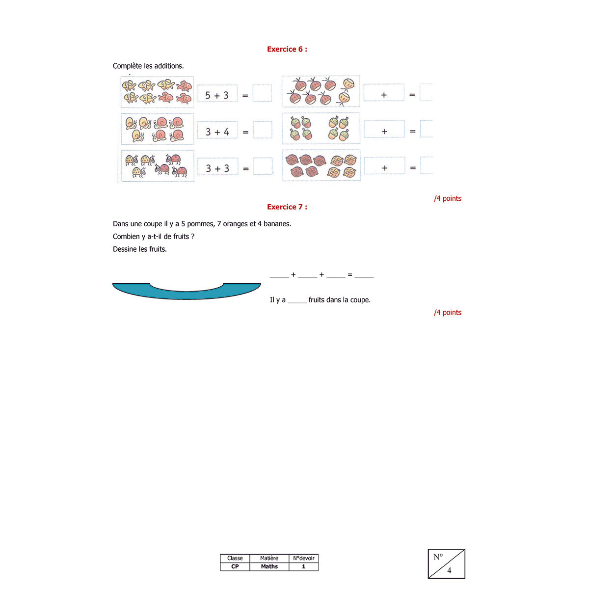 Mon année de CP - Mathématiques avec 6 devoirs à envoyer
