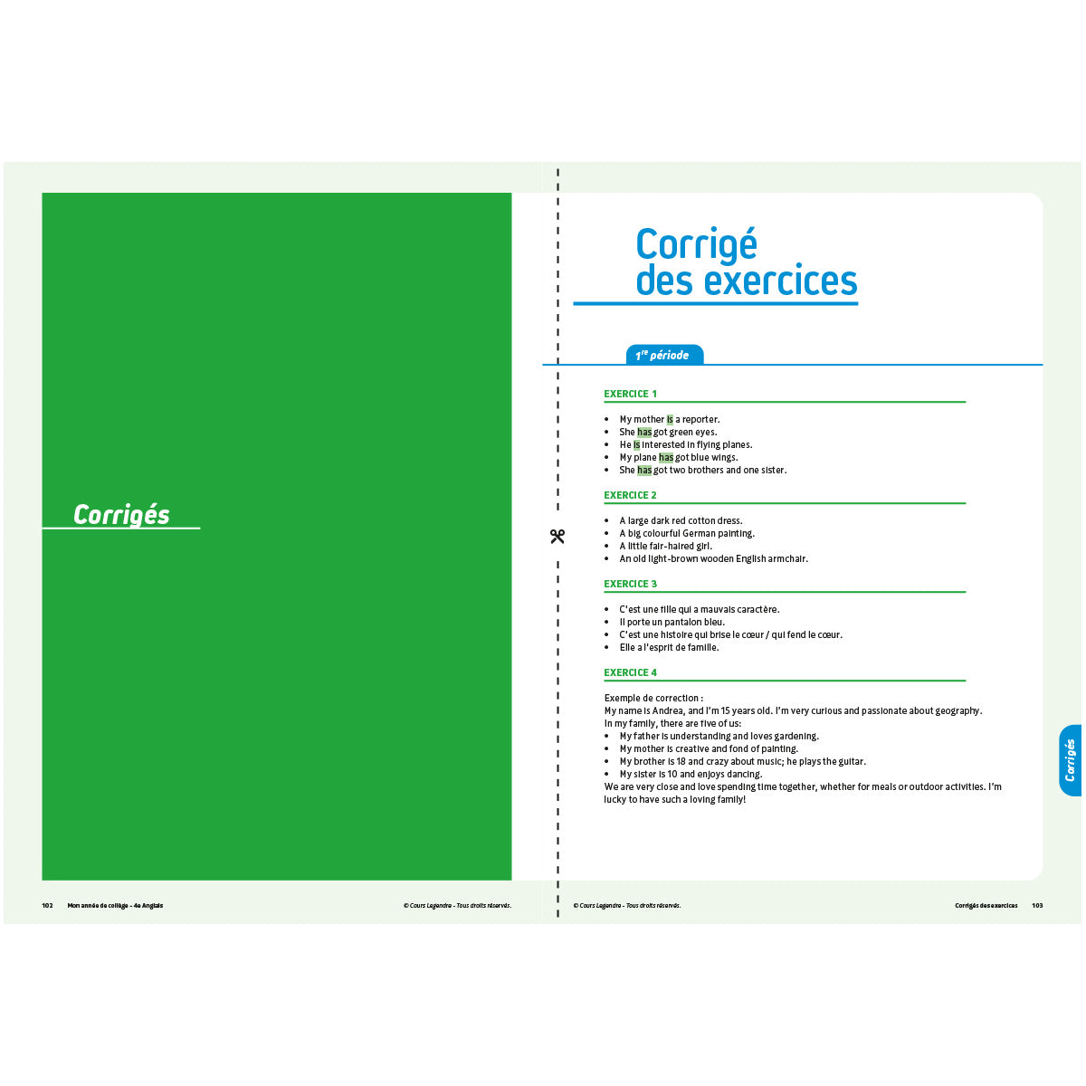 Mon année de collège - Cahier de cours et d'entraînement - Anglais - 4ème