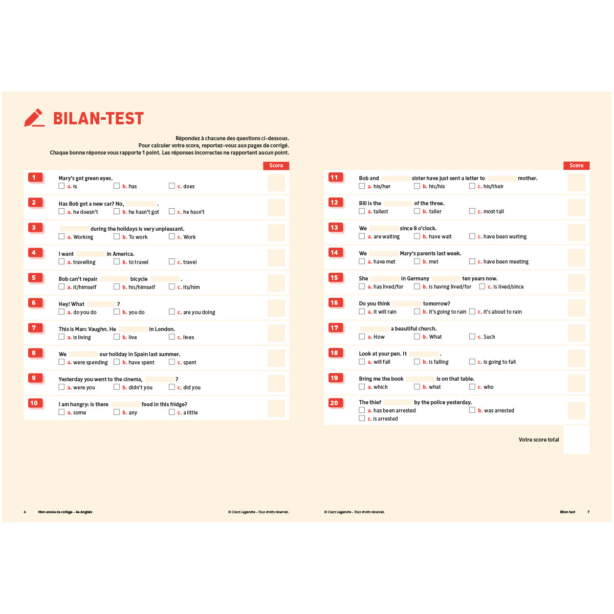 Mon année de collège - Cahier de cours et d'entraînement - Anglais - 4ème